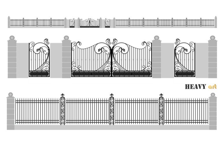 brama wjazdowa dwuskrzydłowa oraz furtkami w stylu pałacowym, rezydencyjnym