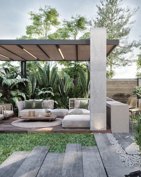 Altana ogrodowa garden gazebo z metalową i betonową konstrukcją dach pokryty drewnem