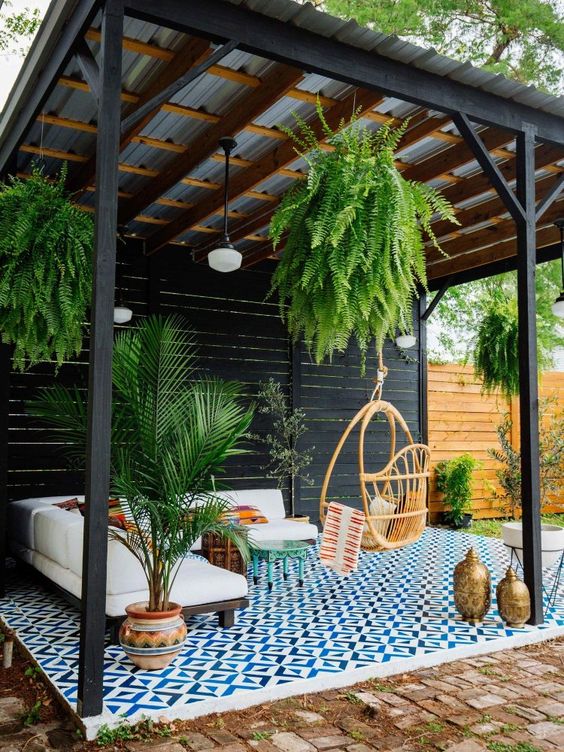 altana ogrodowa, garden gazebo nowoczesna z blachą trapezową na dachu