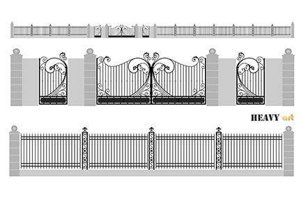 projekt ogrodzenia pałacowego brama dwuskrzydłowa furtki przęsła bogaty styl kute