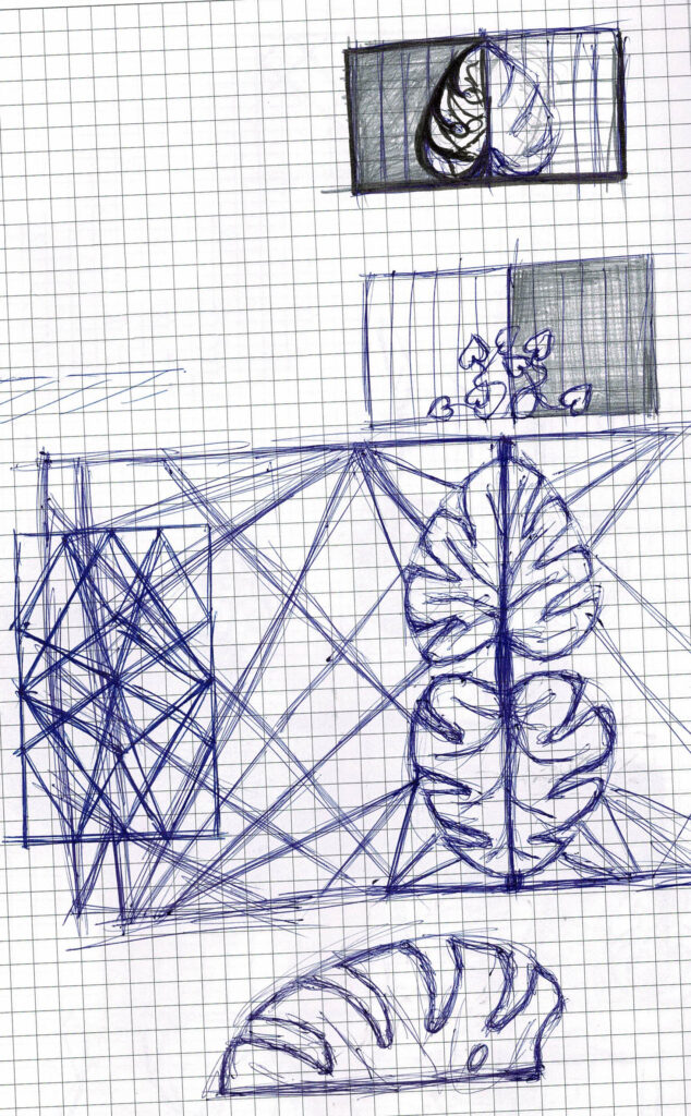 szybkie szkice inspiracja liść monstera brama dwuskrzydłowa Heavy Art